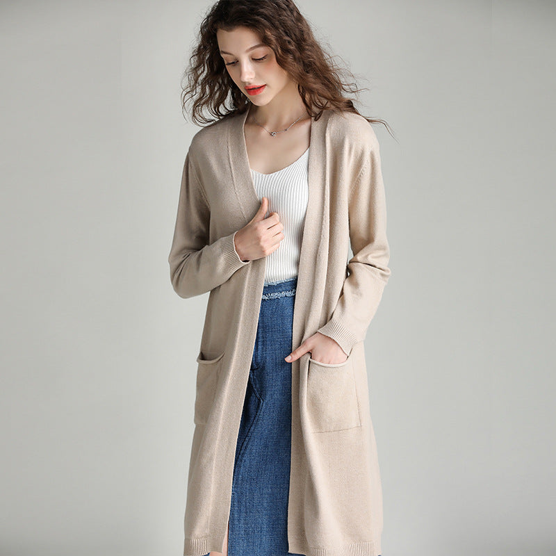Beth Dutton Outfits Autumn Sweater Women's Inverness Mid-Length Autumn and Winter Knitted Cardigan