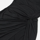 Summer off-the-Shoulder Solid Color Pleated Split Dress Women's Dress Summer