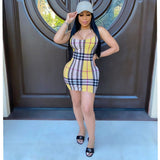Women Plaid Dress Women Checkered Bodycon Sexy Dresses City Style Suspender Plaid Printed Casual Dress