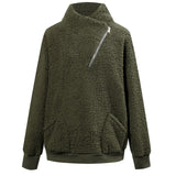 Women Sherpa Jacket Autumn and Winter Turtleneck Pure Color Thickened Top Fleece Shirt