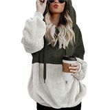 Women Sherpa Jacket Zipper Hooded Plush Color Matching Pocket Guard Baggy Coat