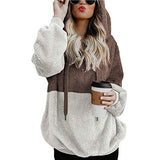 Women Sherpa Jacket Zipper Hooded Plush Color Matching Pocket Guard Baggy Coat