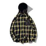 Men Flannel Jacket Autumn and Winter Plaid Hooded Fleece Lined Padded Warm Keeping Coat