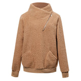 Women Sherpa Jacket Autumn and Winter Turtleneck Pure Color Thickened Top Fleece Shirt