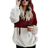 Women Sherpa Jacket Zipper Hooded Plush Color Matching Pocket Guard Baggy Coat