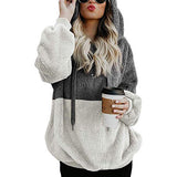 Women Sherpa Jacket Zipper Hooded Plush Color Matching Pocket Guard Baggy Coat