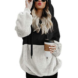 Women Sherpa Jacket Zipper Hooded Plush Color Matching Pocket Guard Baggy Coat