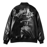 Yankees Letter Jacket Winter Casual Loose Black Trend round Neck Leather Coat for Men and Women
