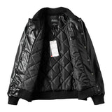 Yankees Letter Jacket Winter Casual Loose Black Trend round Neck Leather Coat for Men and Women