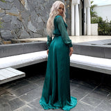 Bohemian Beach Dress V-neck Long Sleeve Split Bandage