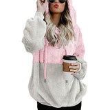 Women Sherpa Jacket Zipper Hooded Plush Color Matching Pocket Guard Baggy Coat
