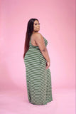 Women Plus Size Maxi Dresses Sexy V-neck Suspender Stripes Printed Pocket Dress