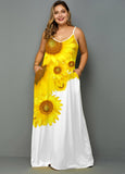 Women Plus Size Maxi Dresses Printed Sexy Deep V Strap Dress