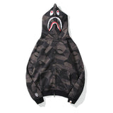Shark Print Hoodie Autumn and Winter Sweater Fleece-Lined Men's and Women's Coats Zip Hoodie plus Size Men's Clothing