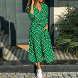 Work Dresses With Pockets Printed Pocket Long Sleeve Plus Size Long Dress