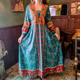 Beth Dutton Bohemian Winter Dress Midi Dresses Embroidered Ethnic Print Slim Fit Large Swing Dress