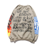 Kanye Hoodie Smiley Face Printed Crew Neck Sweatshirt Hip Hop Fleece Padded Coat