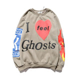 Kanye Hoodie Smiley Face Printed Crew Neck Sweatshirt Hip Hop Fleece Padded Coat