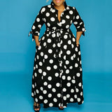 Women Plus Size Maxi Dresses Shirt Long Sleeve Dotted Prints Dress