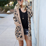 Women Sherpa Jacket Autumn Winter Sweater Fashion Three-Color Leopard-Print Sweater Cardigan
