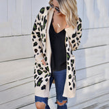 Women Sherpa Jacket Autumn Winter Sweater Fashion Three-Color Leopard-Print Sweater Cardigan