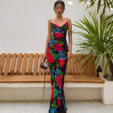Women Summer Dresses Midaxi Dress  Sexy Print Backless Long Dress Dress