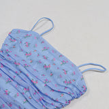 Women Summer Dresses Midi Dress Sexy Double-Layer Mesh Floral Pleated Sheath Suspender Skirt Midi