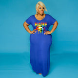 Women Plus Size Maxi Dresses Letter Lip Printings Round Neck Tight Dress
