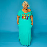 Women Plus Size Maxi Dresses Letter Lip Printings Round Neck Tight Dress