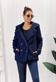 Women Sherpa Jacket Autumn and Winter Women's Plush Button Lapel Pocket Coat Top