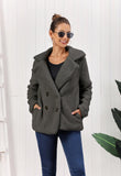 Women Sherpa Jacket Autumn and Winter Women's Plush Button Lapel Pocket Coat Top
