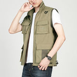 Men Utility Vest Work Zipper Tactical Work Vest Slim Pocket Jacket Autumn Outdoor Casual Vest Vest