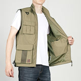 Men Utility Vest Work Zipper Tactical Work Vest Slim Pocket Jacket Autumn Outdoor Casual Vest Vest