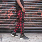 Men's Plaid Pant Man Checked Pants Men's Casual Sports Pants Men's Plaid Colorblock Trendy Slim Fit Ankle Tight Trousers