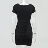Summer Women's Sexy Fashion Short-Sleeved V-neck Pleated Skirt Women's Dress