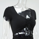 Summer Women's Sexy Fashion Short-Sleeved V-neck Pleated Skirt Women's Dress