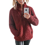 Women Sherpa Jacket Autumn and Winter Lapel Zipper Pocket Long Sleeve Women's Jacket Plush Coat