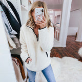 Women Sherpa Jacket Autumn and Winter Lapel Zipper Pocket Long Sleeve Women's Jacket Plush Coat