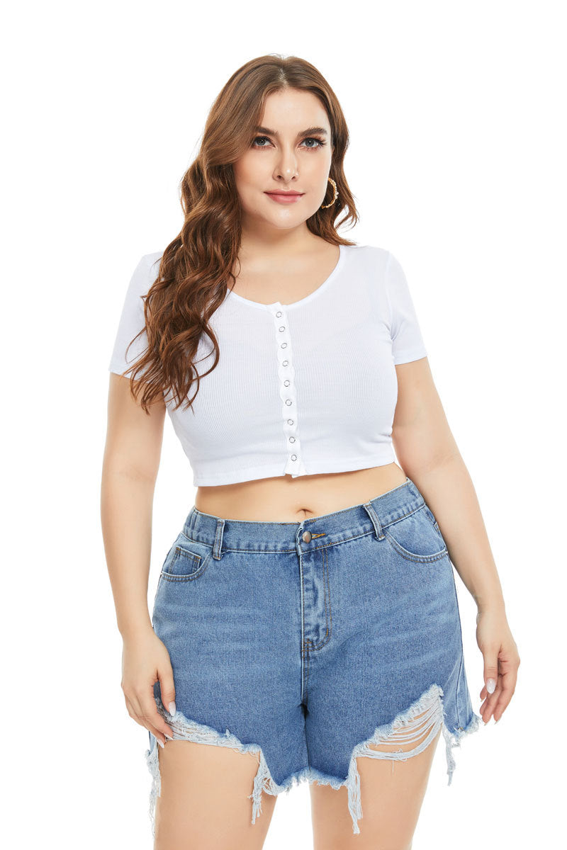 Women Plus Size Denim Shorts Summer Solid Color Denim Shorts for Women