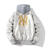 New York NYC Varsity Jacket Motorcycle Leather Jacket Letter Embroidered PU Leather Jacket