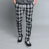 Men's Plaid Pant Man Checked Pants Men's Casual Sports Pants Men's Plaid Colorblock Trendy Slim Fit Ankle Tight Trousers