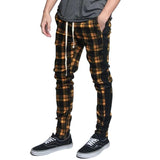 Men's Plaid Pant Man Checked Pants Men's Casual Sports Pants Men's Plaid Colorblock Trendy Slim Fit Ankle Tight Trousers