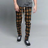 Men's Plaid Pant Man Checked Pants Men's Casual Sports Pants Men's Plaid Colorblock Trendy Slim Fit Ankle Tight Trousers