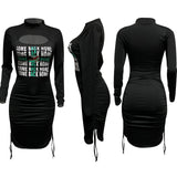 Printed Pleating Long Sleeve Dress