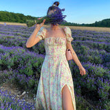 Women Summer Dresses Midi Dress Fashion Puff Sleeve Floral Dress