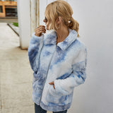 Women Sherpa Jacket Women Winter Tie-Dye Furry Coat Women