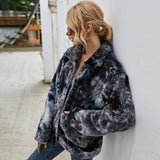 Women Sherpa Jacket Women Winter Tie-Dye Furry Coat Women