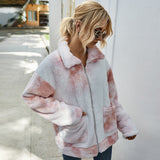 Women Sherpa Jacket Women Winter Tie-Dye Furry Coat Women