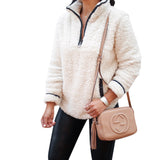 Women Sherpa Jacket Autumn and Winter Lapel Zipper Pocket Long Sleeve Women's Jacket Plush Coat
