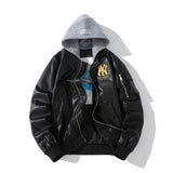 New York NYC Varsity Jacket Motorcycle Leather Jacket Letter Embroidered PU Leather Jacket